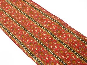 手織り紬縞に草花模様全通袋帯